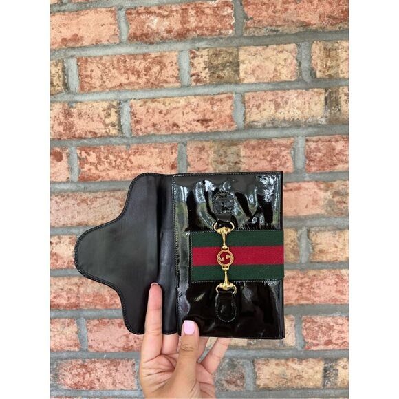 Gucci Womens Web Horsebit Sherry Clutch Flap Envelope Wallet Black - Picture 4 of 4
